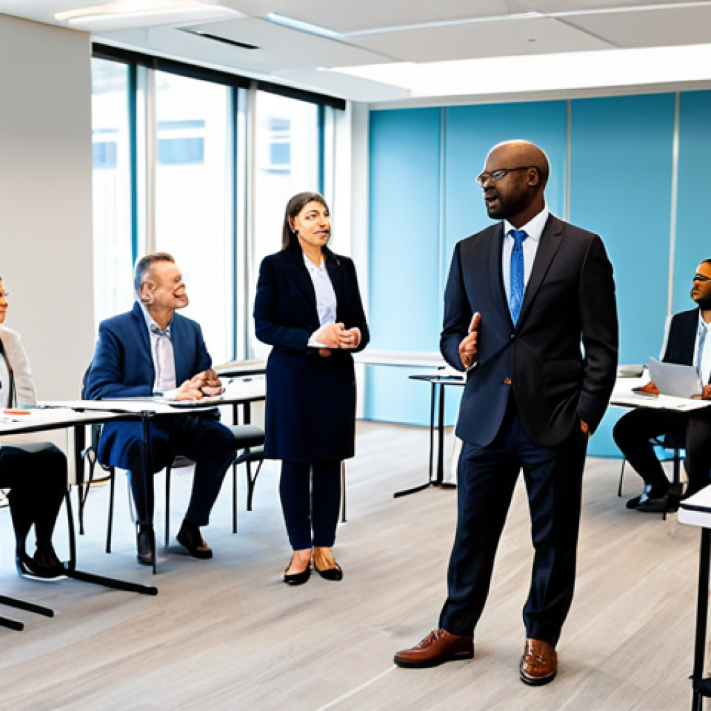 **

A diverse group of translators and interpreters attending a professional development workshop. The setting is a bright, modern conference room. Attendees are fully clothed in business casual attire, actively participating in a session led by an experienced speaker. Focus on engaged expressions and a collaborative atmosphere. Safe for work, appropriate content, fully clothed, professional, perfect anatomy, correct proportions, natural pose, high quality.

**
