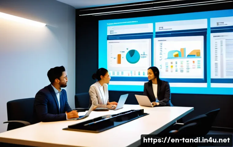 통번역사 프리랜서 통역사 관리 - A modern, professional interpreter management office scene featuring a diverse group of freelance in...