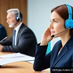 통번역사 번역가로서의 가치 - A professional interpreter in a modern conference room, wearing business attire and a discreet heads...